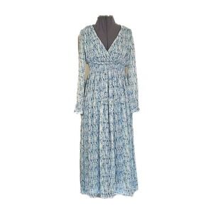 Taylor tiered cottage dress size 2 long sleeve blue green fit flare ankle length